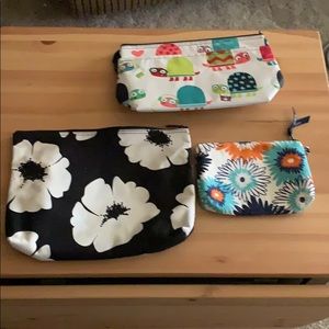 Set of three Thirty One Bag zipper pouches
